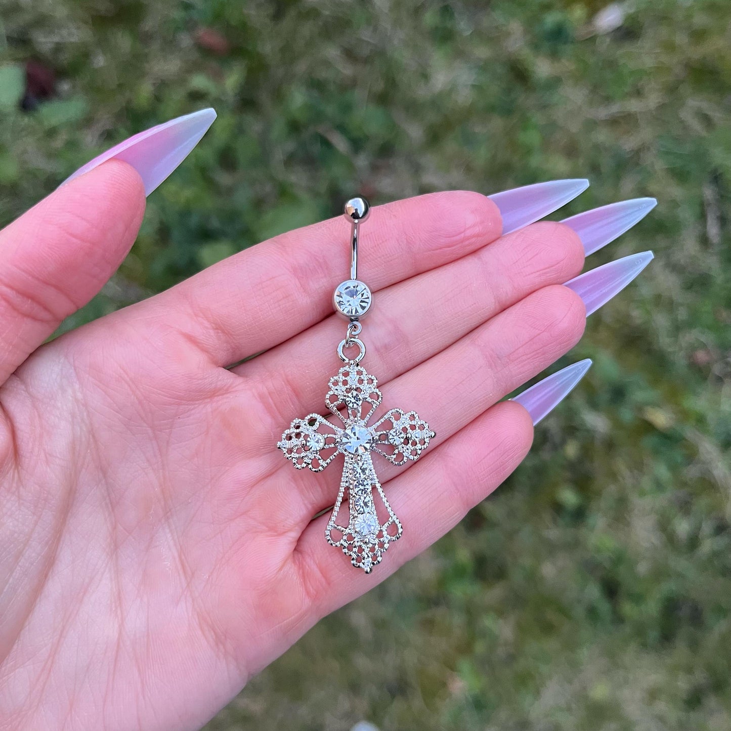 Large Cross Dangle Belly Button Ring: Gothic Navel Piercing