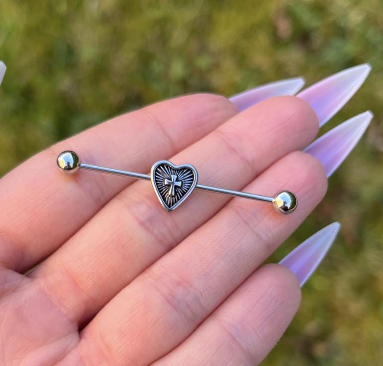 Gothic Industrial Barbell Piercing: Stainless Steel Cartilage Ear Bar (14G/1.6mm, 38mm)