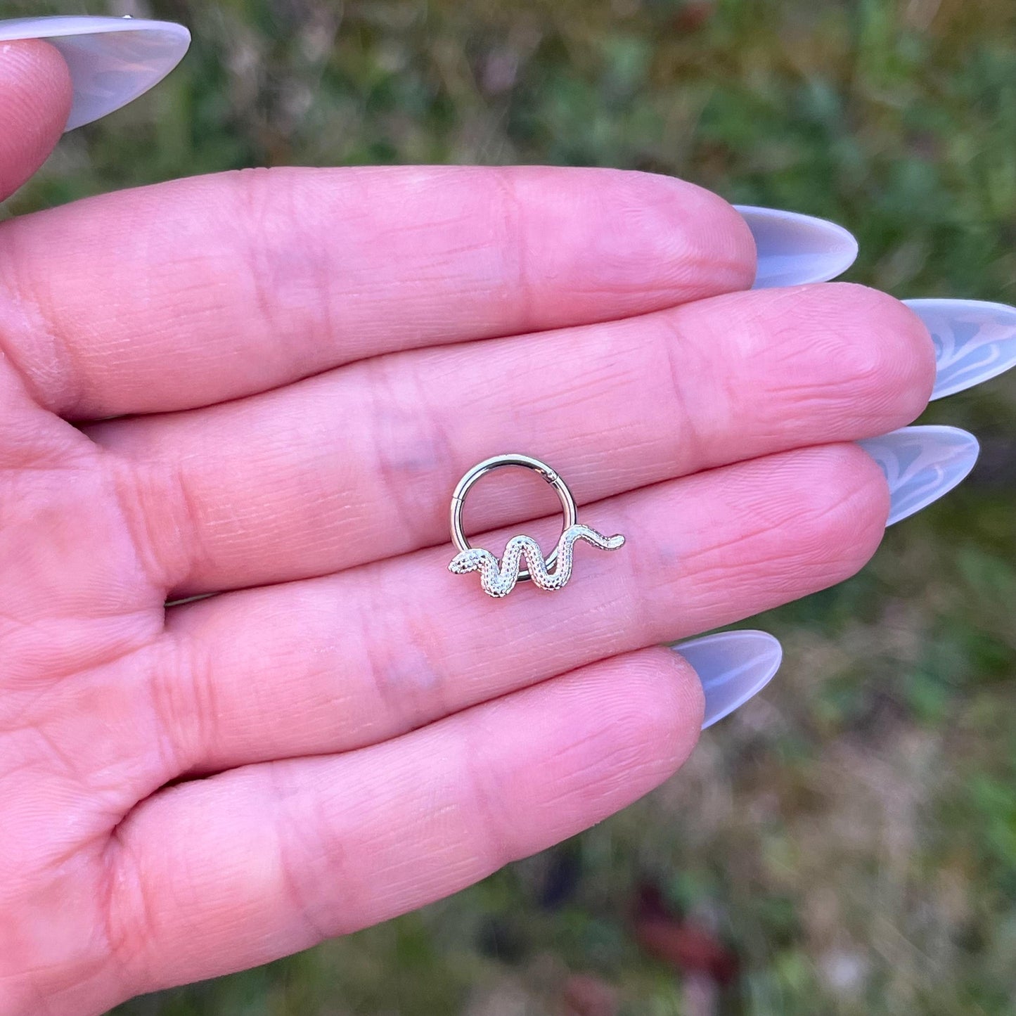 Snake Septum Clicker: 16G Hinged Nose Ring, Stainless Steel, 8mm/10mm