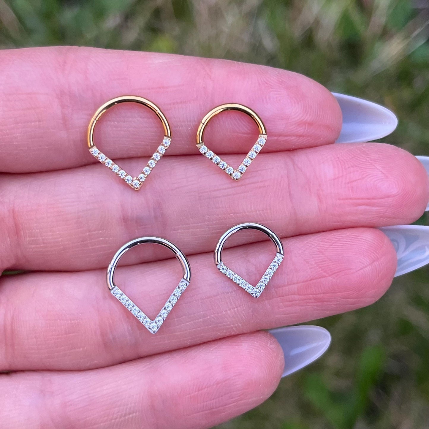 Crystal Septum Clicker: 16G Hinged Stainless Steel Nose Ring 8mm/10mm
