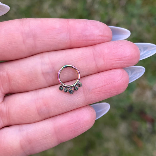 Crystal Septum Clicker: 16G Hinged Nose Ring, Metallic Green