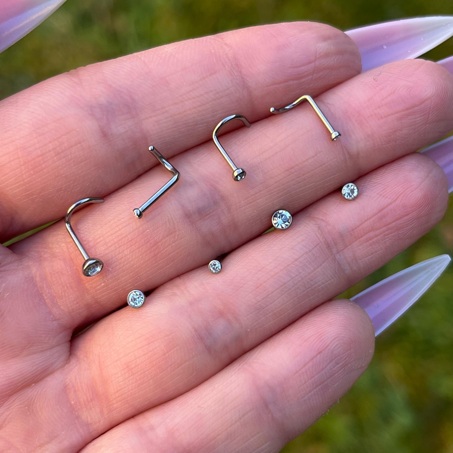 Titanium Crystal Nose Stud: 18G/20G Gem Corkscrew Nose Ring, Silver/Gold