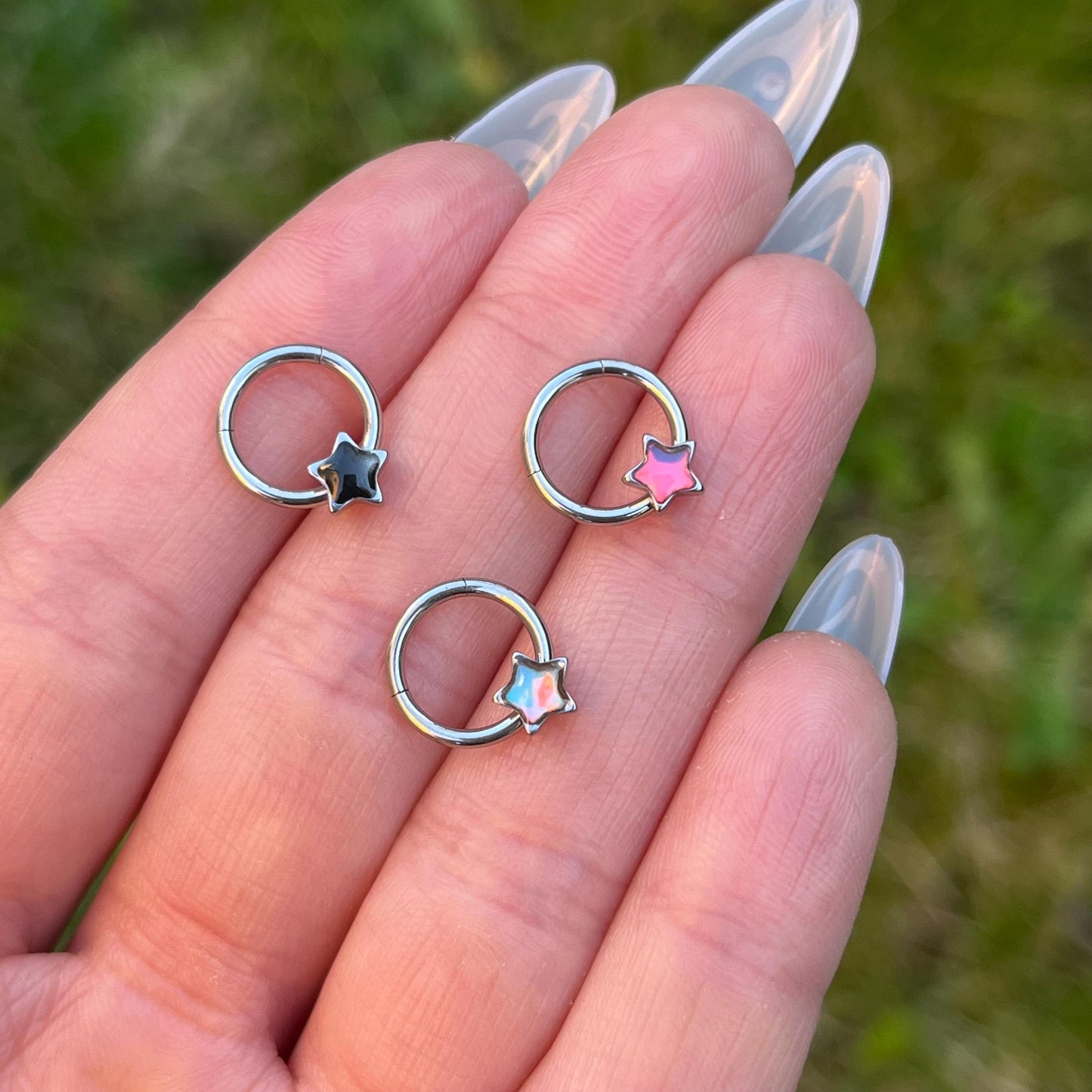 Star Septum Ring: Stainless Steel Hinged Nose Hoop (16G, 8mm)