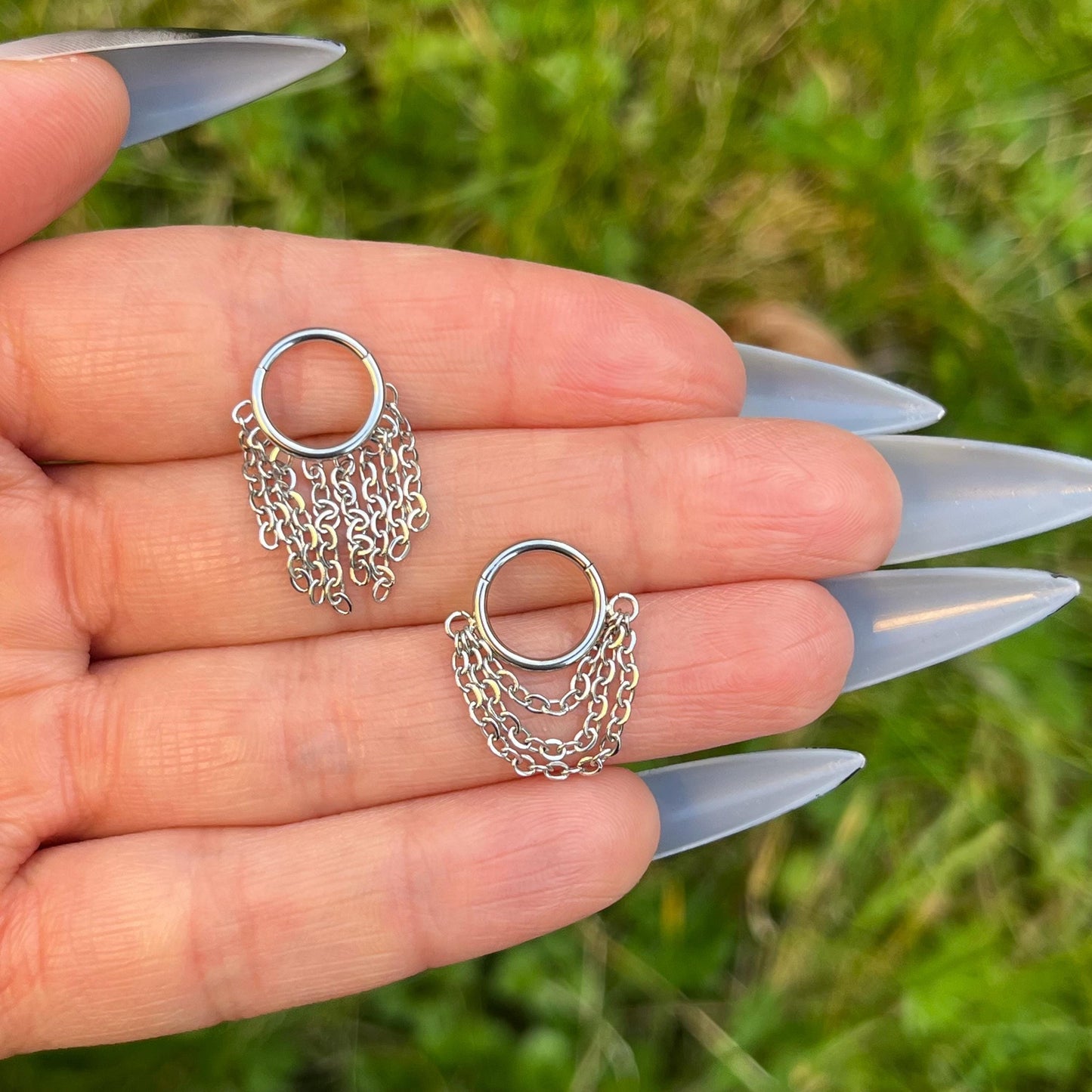 Dangling Chain Septum Clicker: Stainless Steel Hinged Nose Ring 16G 8mm/10mm