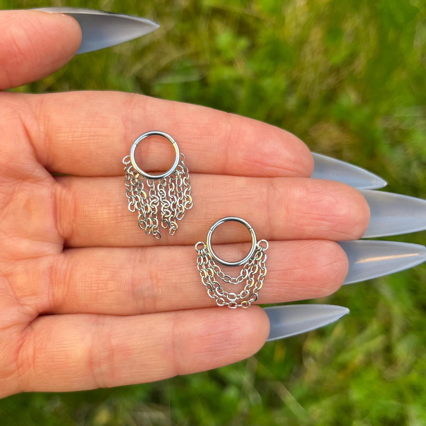 Dangling Chain Septum Clicker: Stainless Steel Hinged Nose Ring 16G 8mm/10mm