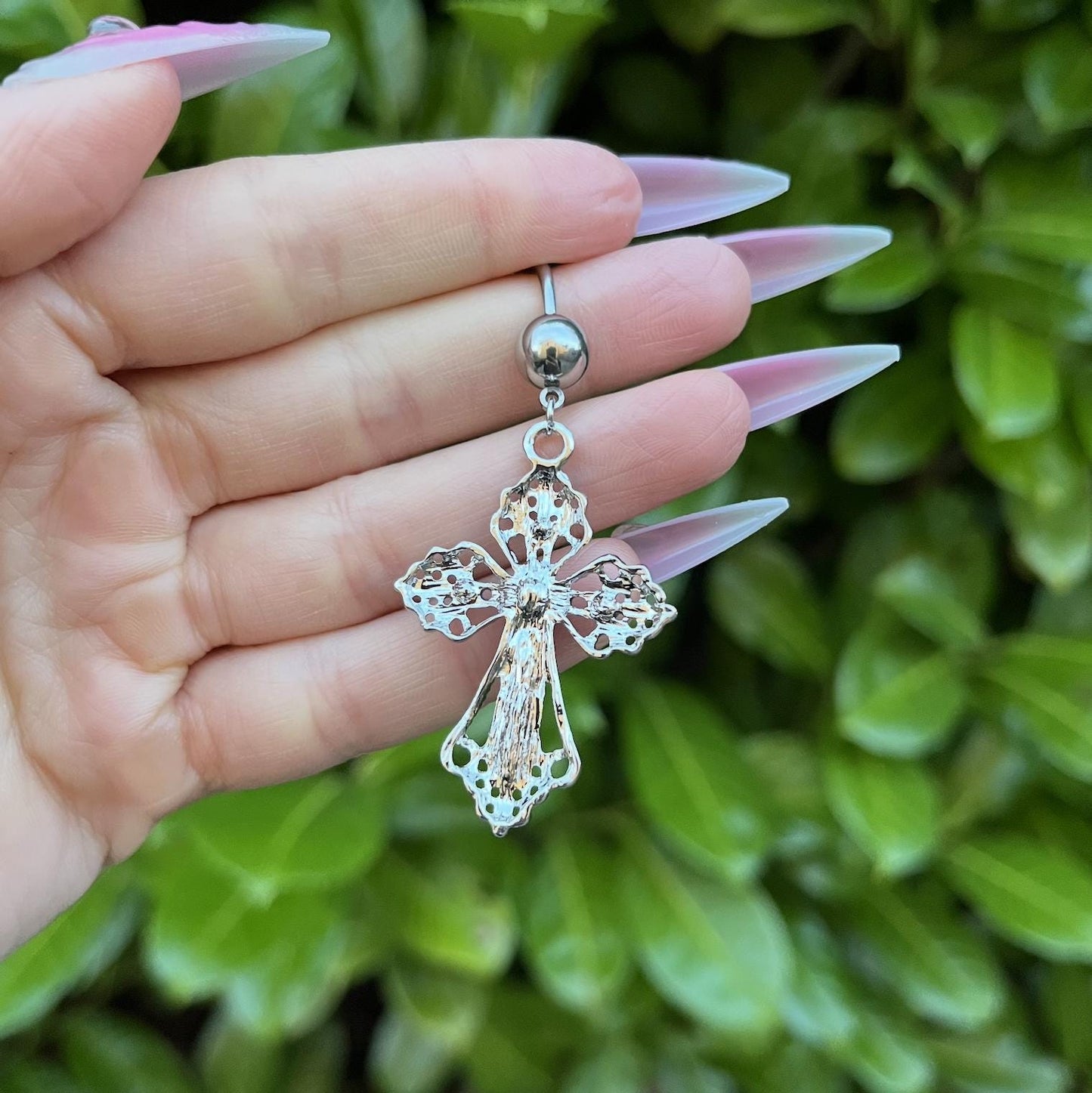Large Cross Dangle Belly Button Ring: Gothic Navel Piercing
