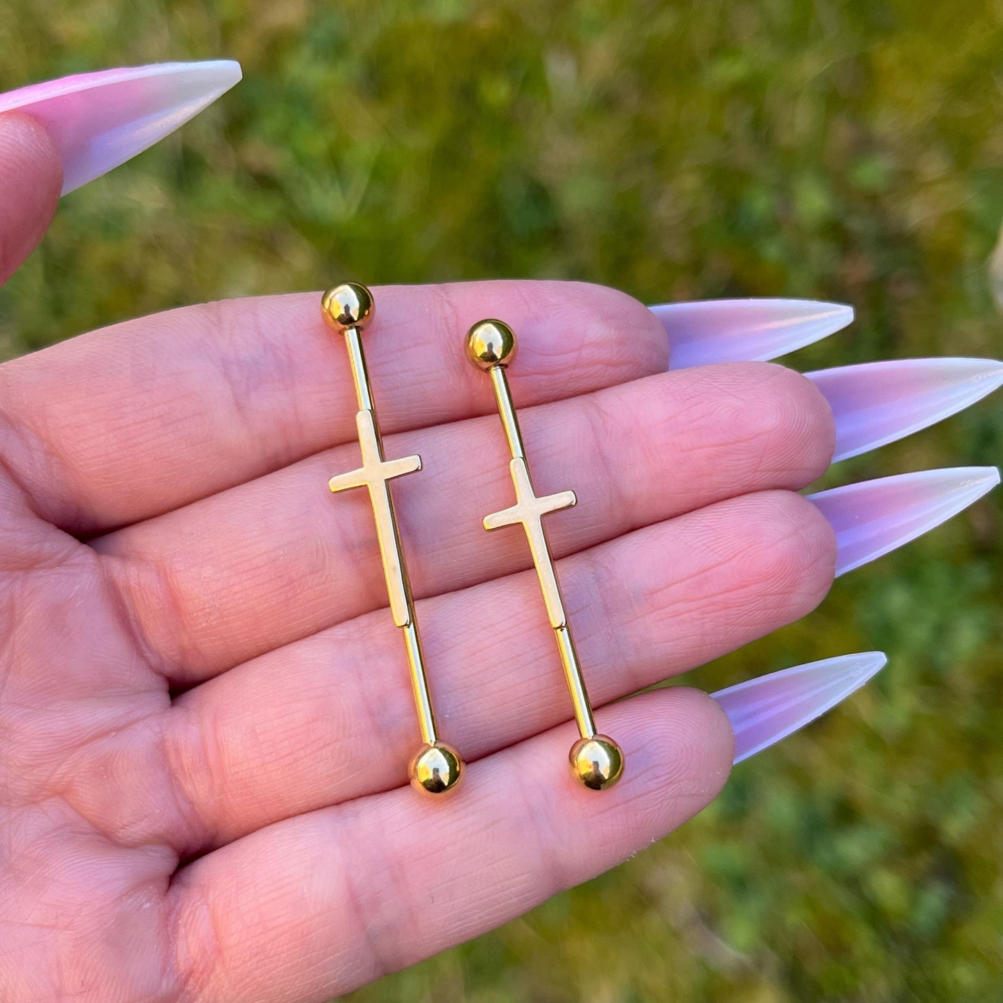 Cross Industrial Barbell Piercing: Stainless Steel Ear Jewellery, 14G 34mm/36mm/38mm