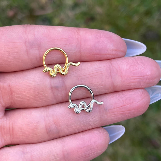 Snake Septum Clicker: 16G Hinged Nose Ring, Stainless Steel, 8mm/10mm