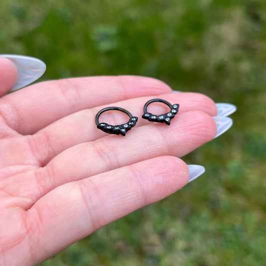Black Septum Ring: Crystal Hinged 16G Septum Clicker, 8mm/10mm