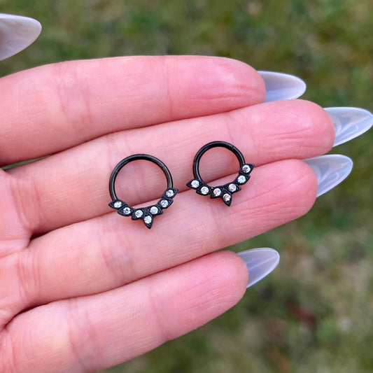Black Septum Ring: Crystal Hinged 16G Septum Clicker, 8mm/10mm