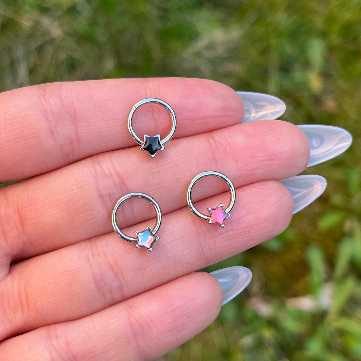 Star Septum Ring: Stainless Steel Hinged Nose Hoop (16G, 8mm)