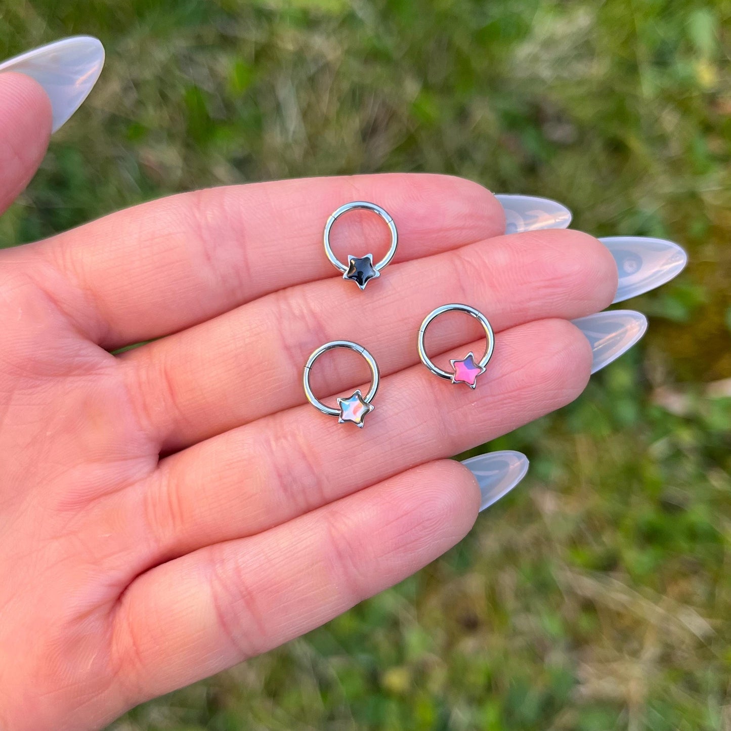 Star Septum Ring: Stainless Steel Hinged Nose Hoop (16G, 8mm)