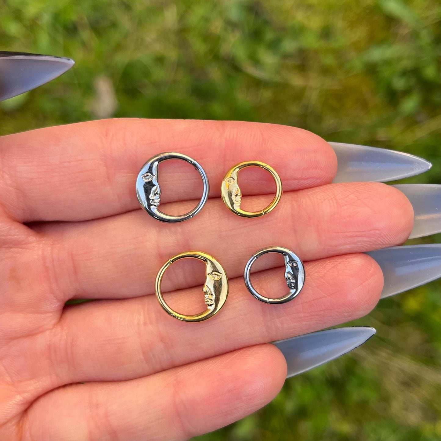 Hinged Septum Clicker: Titanium Moon Nose Ring, 16G 8mm/10mm