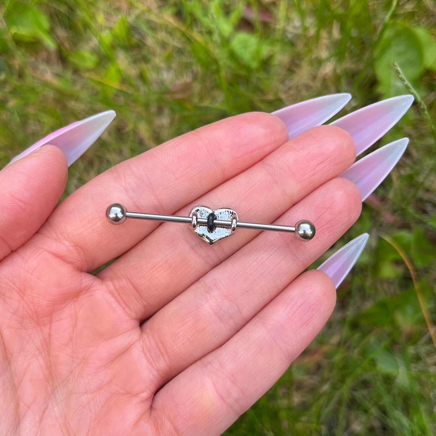Rainbow Heart Industrial Barbell Piercing: Stainless Steel Ear Jewellery, 14G 38mm, LGBTQ+