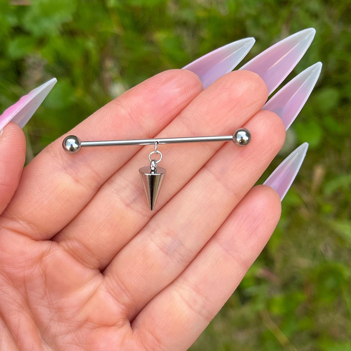 Gothic Industrial Barbell Piercing: Stainless Steel Spike Pendant, 14G 38mm