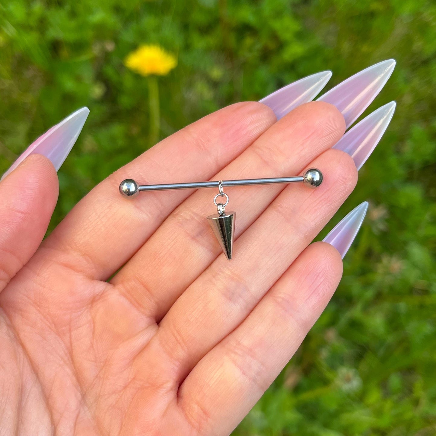 Goth Industrial Barbell Piercing: Stainless Steel Spike Pendant, 14G 38mm