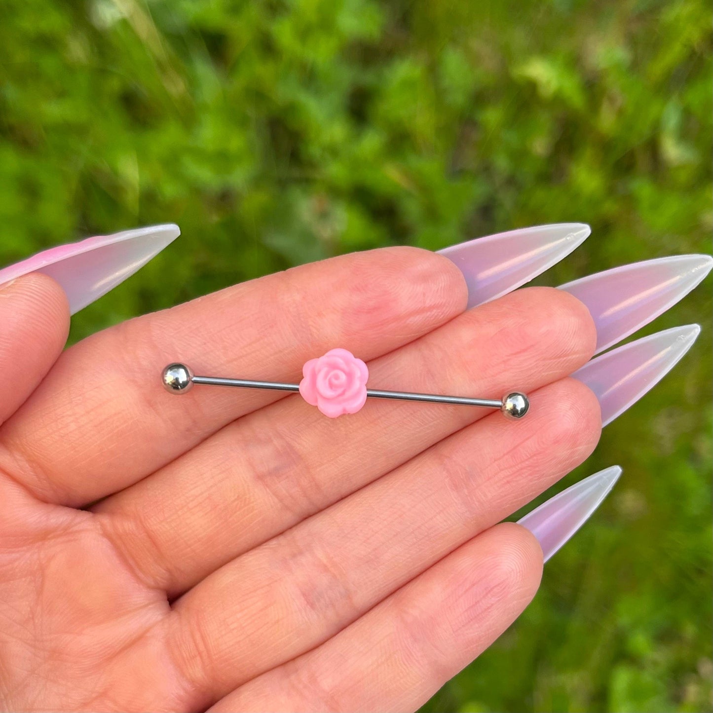Rose Industrial Barbell Piercing: Stainless Steel Body Jewelry (38mm, 14G/1.6mm)