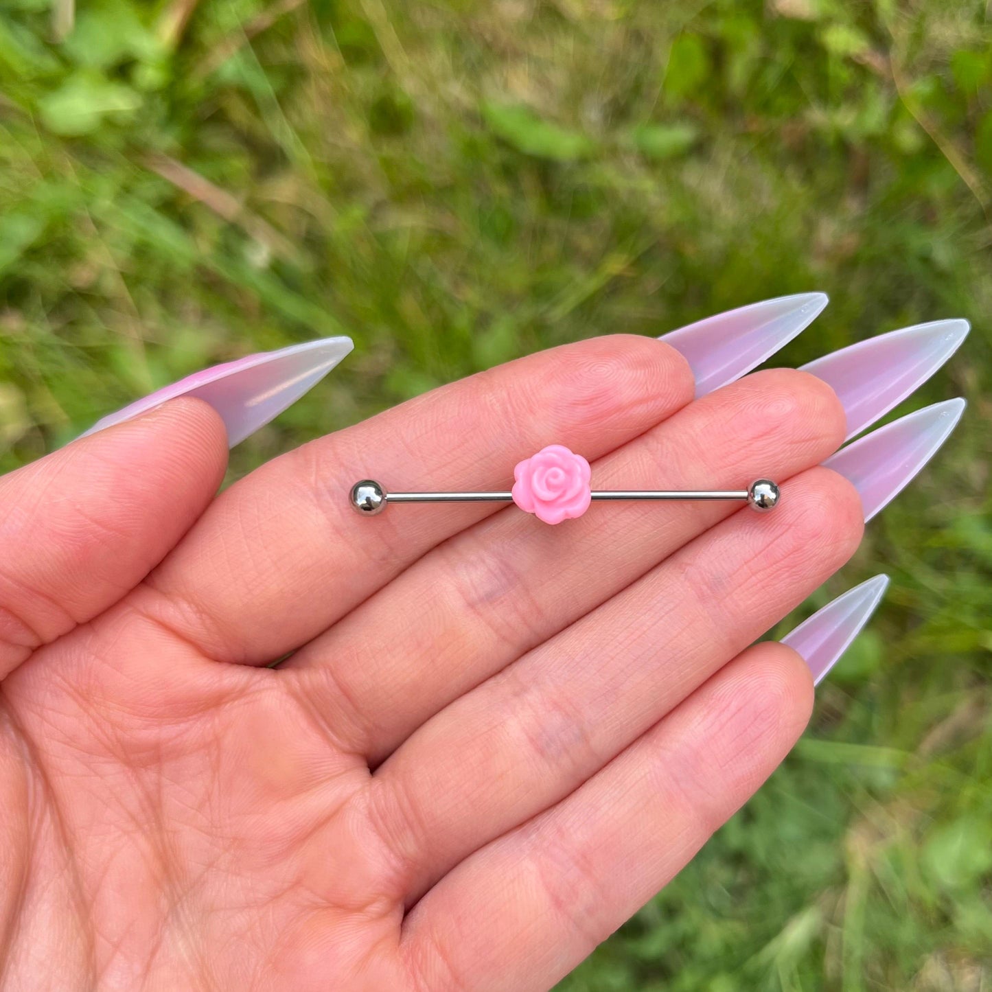 Rose Industrial Barbell Piercing: Stainless Steel Body Jewelry (38mm, 14G/1.6mm)