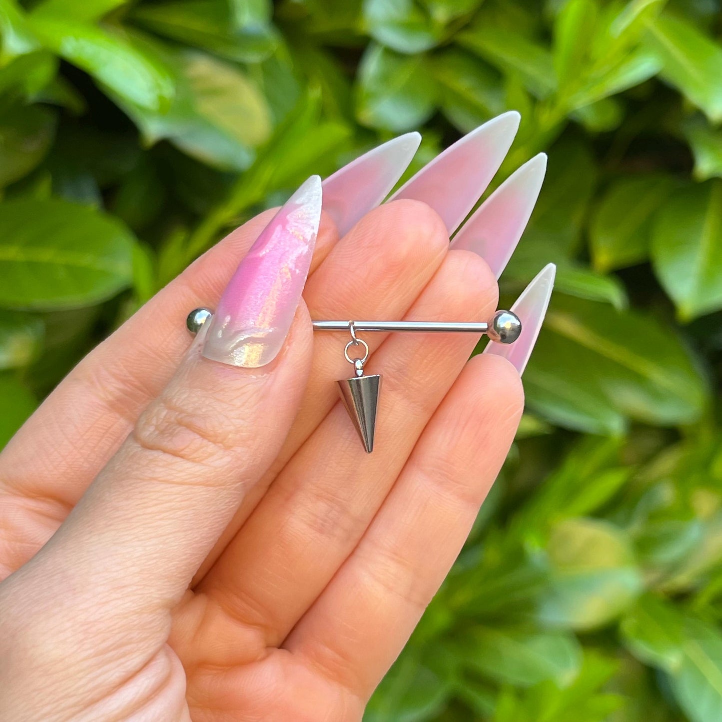 Goth Industrial Barbell Piercing: Stainless Steel Spike Pendant, 14G 38mm