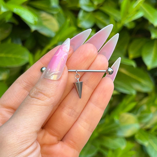 Goth Industrial Barbell Piercing: Stainless Steel Spike Pendant, 14G 38mm