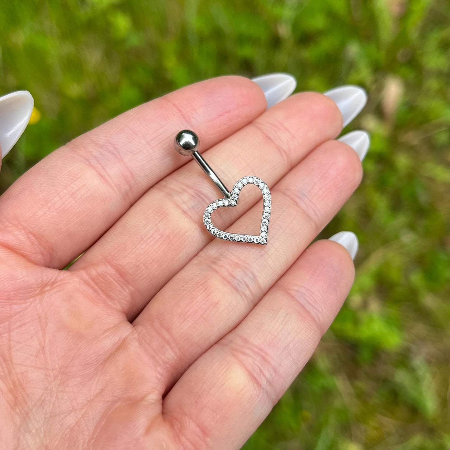 Heart Belly Button Ring: Titanium Navel Piercing with Crystals, 8mm/10mm/12mm