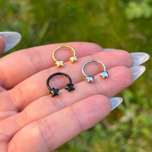 Star Horseshoe Septum Ring: Stainless Steel Nose Hoop 16G 10mm