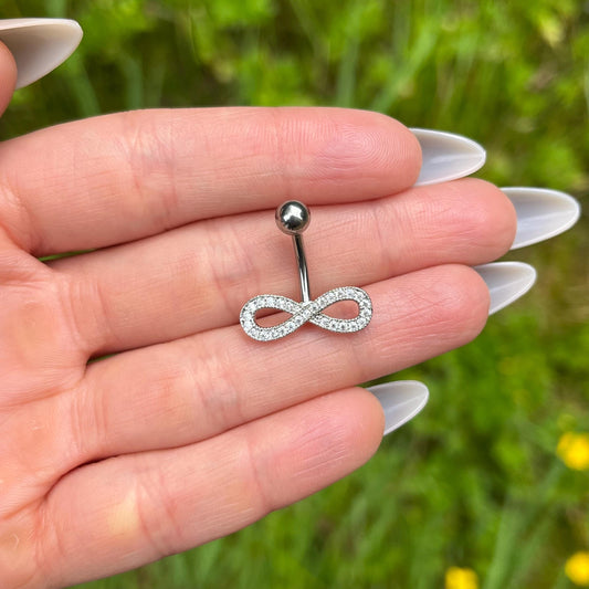 Titanium Infinity Belly Button Ring: Crystal Navel Jewellery, 8mm/10mm/12mm