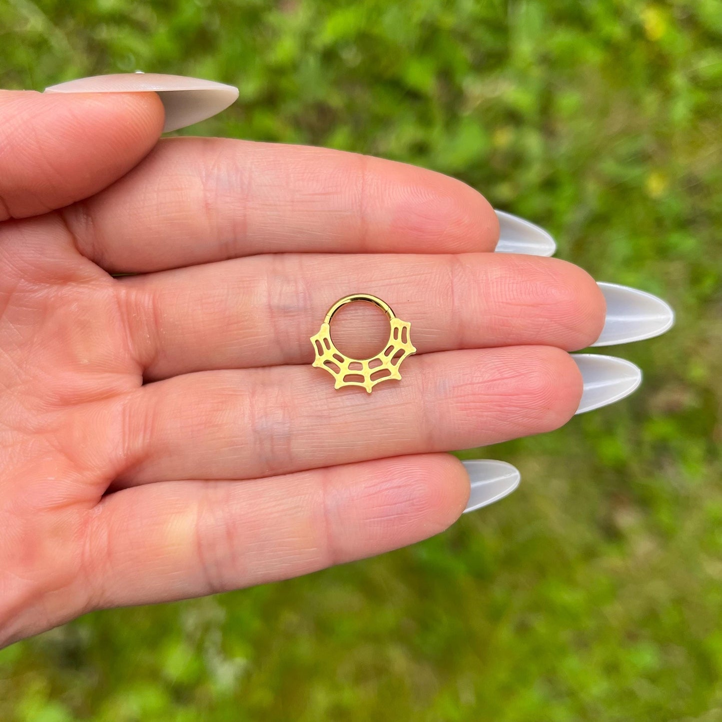 Spider Web Titanium Septum Clicker: Gothic Hinged Nose Ring 16G 8mm