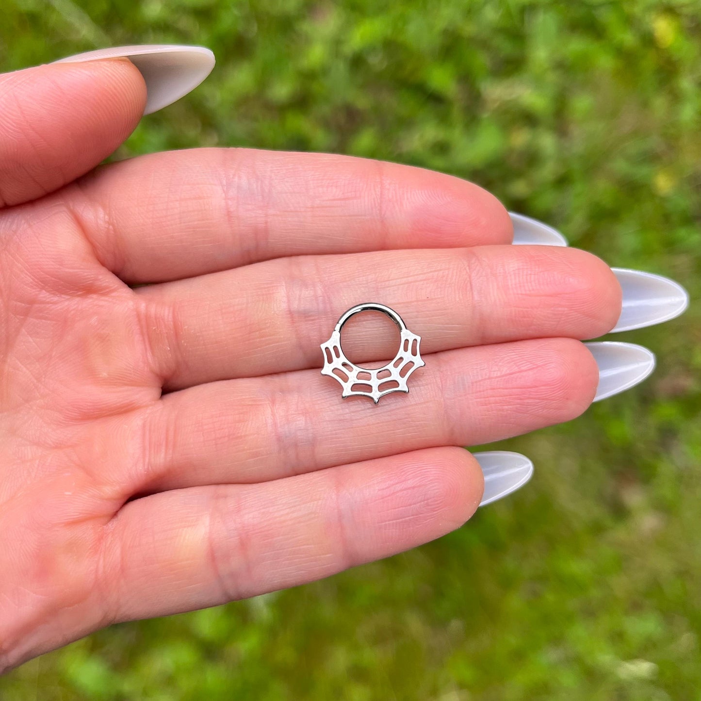 Spider Web Titanium Septum Clicker: Gothic Hinged Nose Ring 16G 8mm