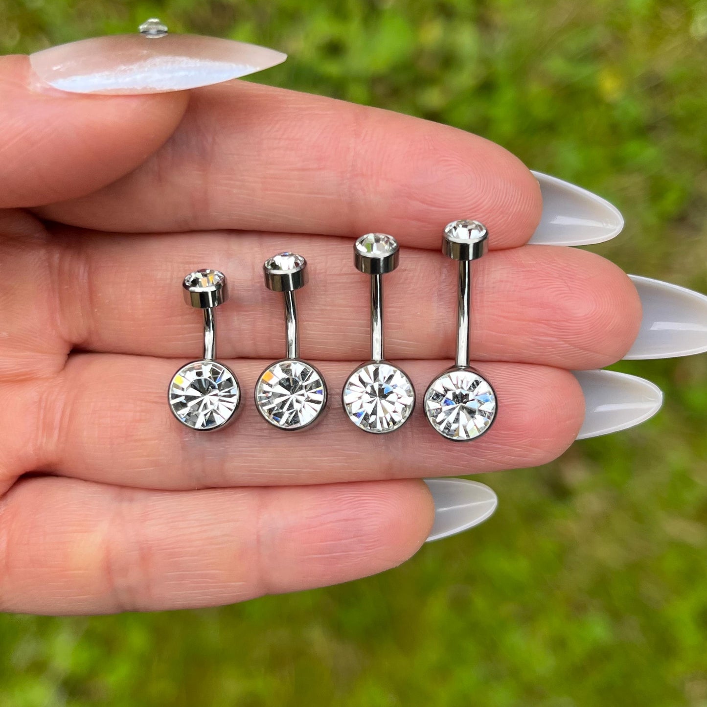 Titanium Belly Button Piercing: CZ Crystal Navel Ring, Internally Threaded, 6mm/8mm/10mm/12mm