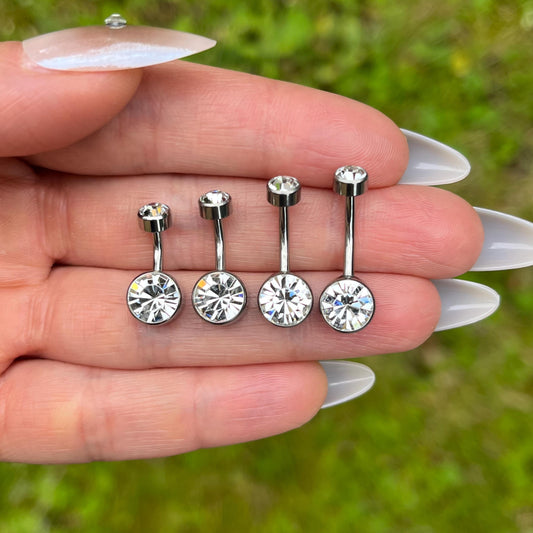 Titanium Belly Button Piercing: CZ Crystal Navel Ring, Internally Threaded, 6mm/8mm/10mm/12mm