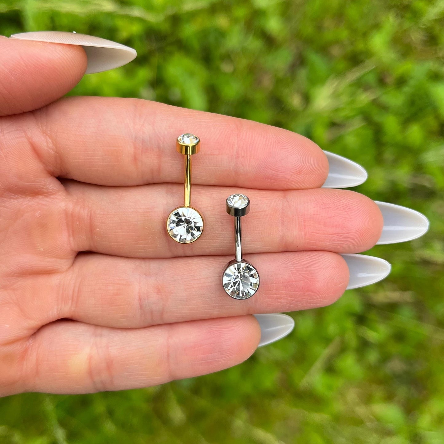 Titanium Belly Button Piercing: CZ Crystal Navel Ring, Internally Threaded, 6mm/8mm/10mm/12mm