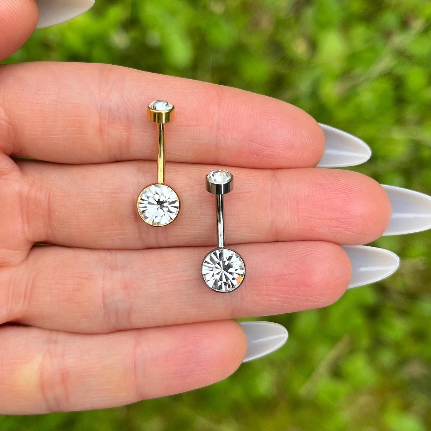 Titanium Belly Button Piercing: CZ Crystal Navel Ring, Internally Threaded, 6mm/8mm/10mm/12mm