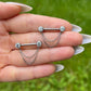 Crystal Gem Titanium Nipple Barbells: Dangling Chain Nipple Piercing, 14G 12/14mm