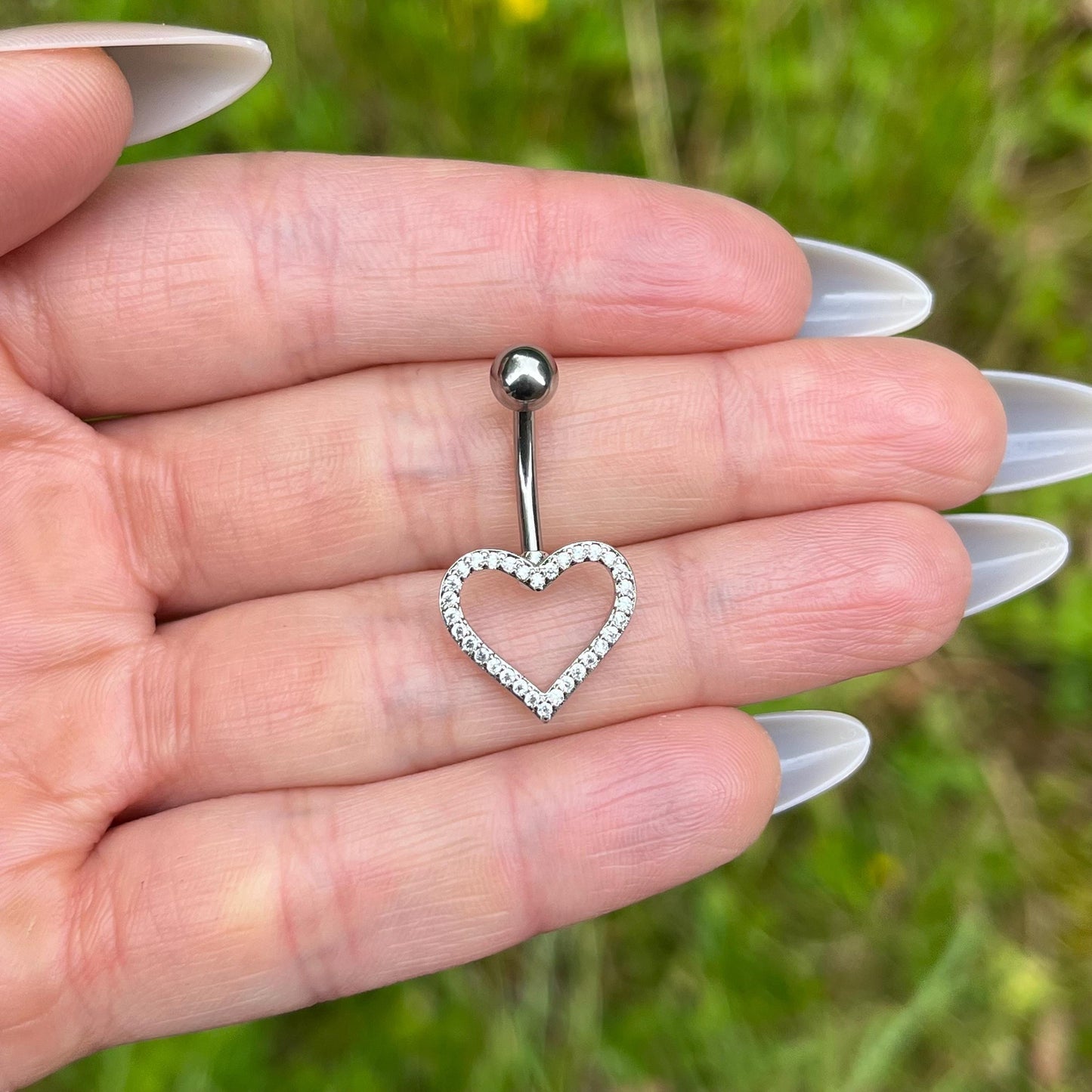Heart Belly Button Ring: Titanium Navel Piercing with Crystals, 8mm/10mm/12mm