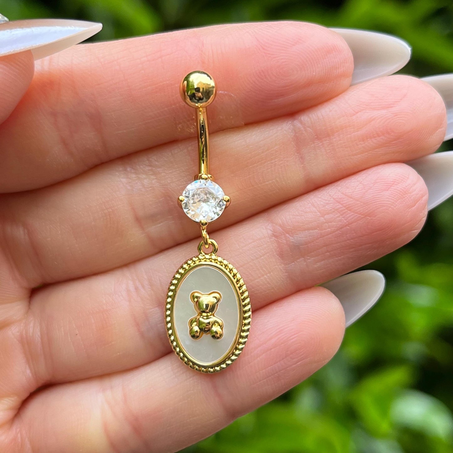 Coquette Belly Button Ring: Stainless Steel Navel Piercing with Dangle Crystal