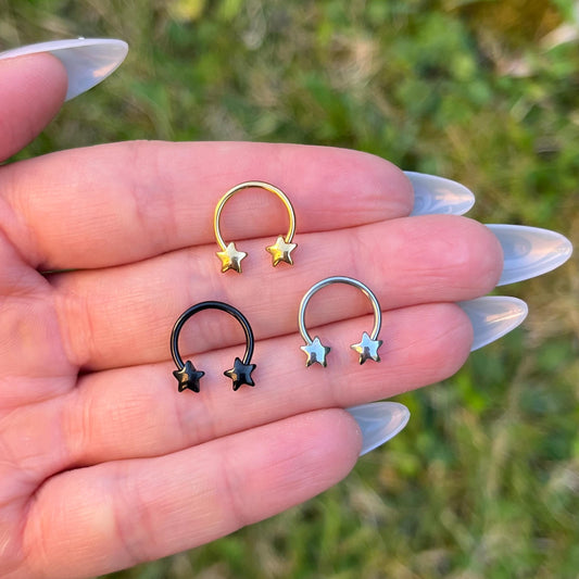 Star Horseshoe Septum Ring: Stainless Steel Nose Hoop 16G 10mm