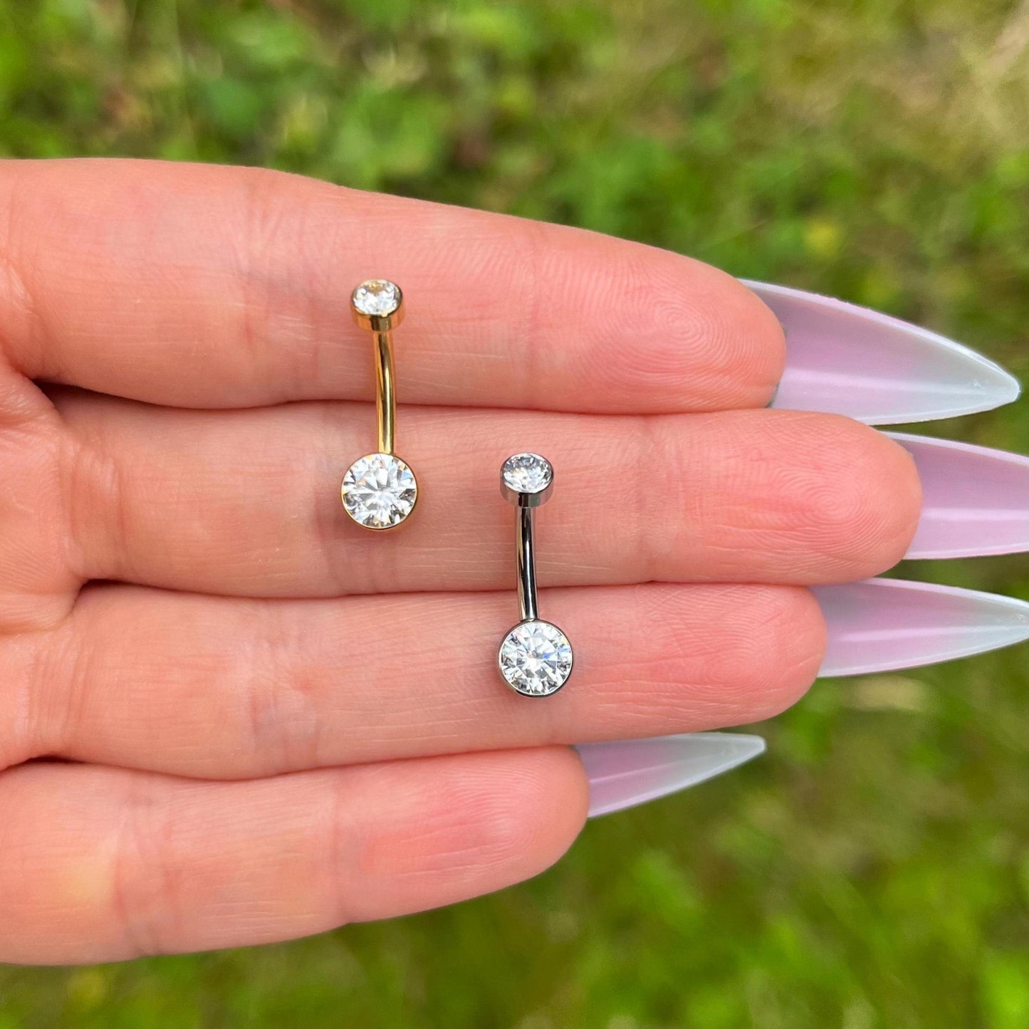 Titanium Belly Button Ring: CZ Crystal Navel Piercing, Internally Threaded, 10mm/12mm