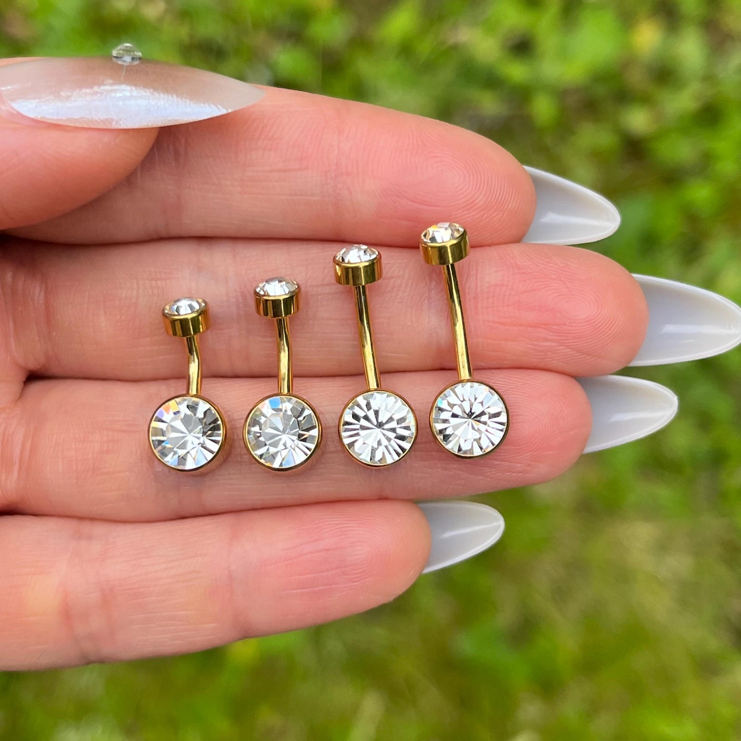 Titanium Belly Button Piercing: CZ Crystal Navel Ring, Internally Threaded, 6mm/8mm/10mm/12mm
