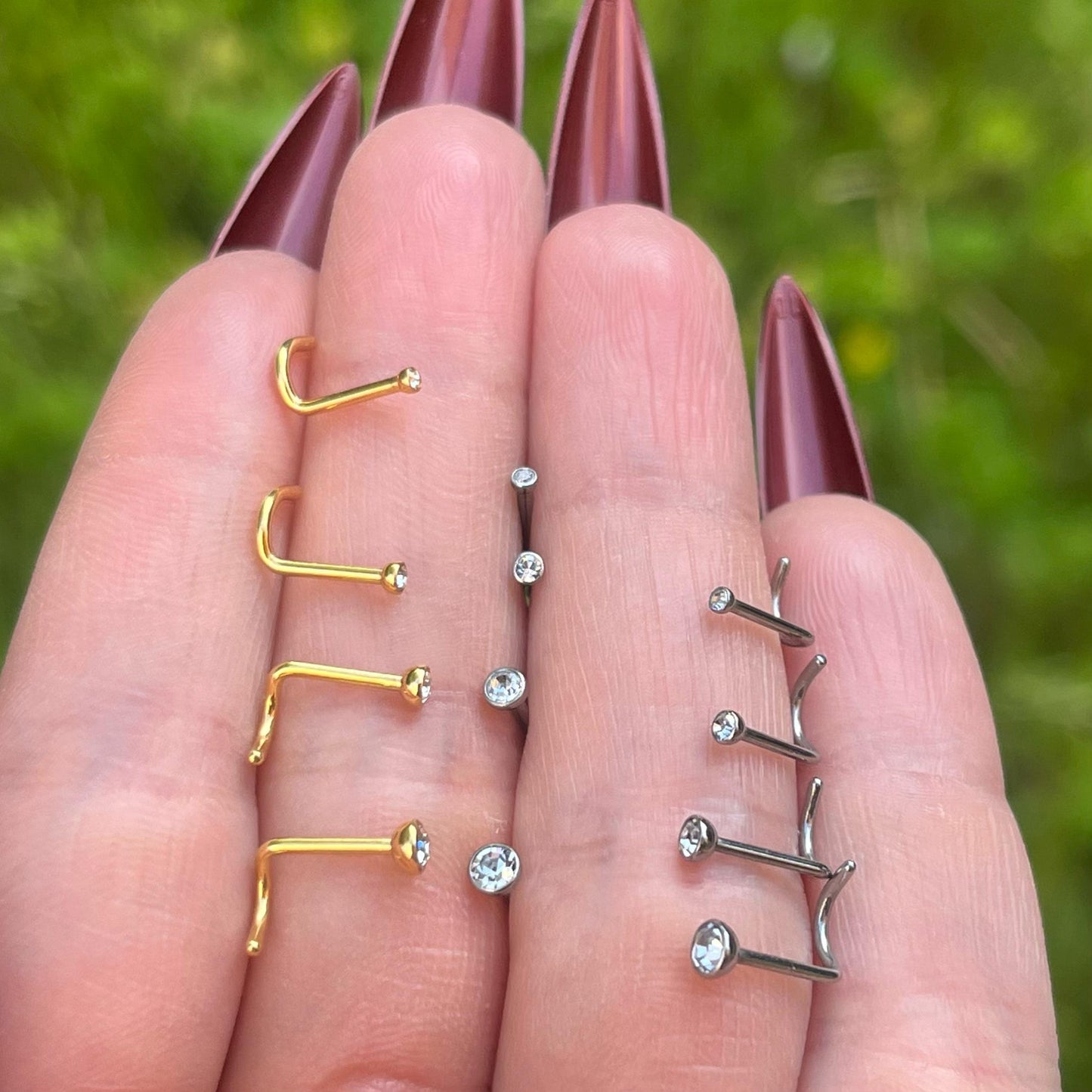 Titanium Crystal Nose Stud: 18G/20G Gem Corkscrew Nose Ring, Silver/Gold