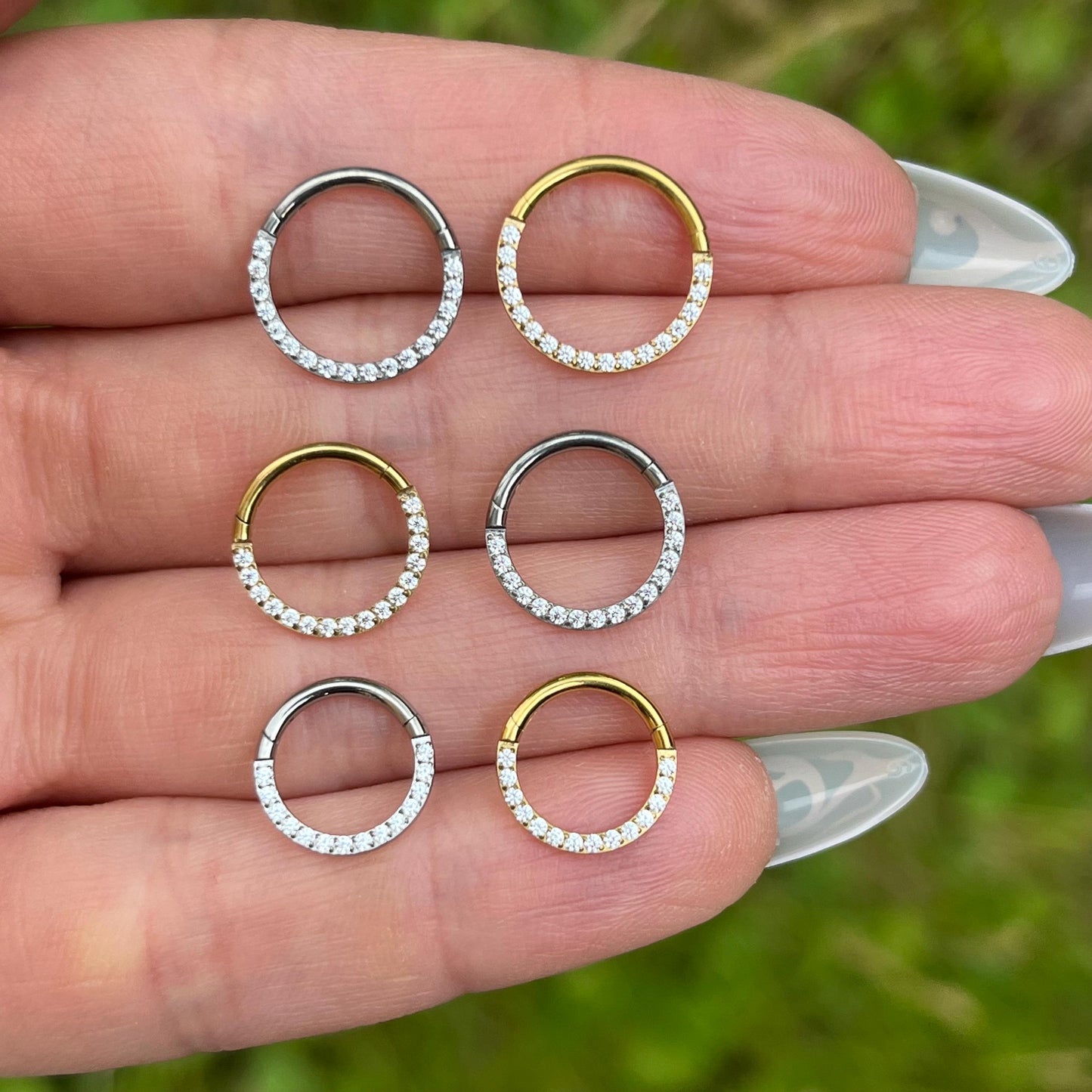 Titanium Ring with Crystal Gems for Septum/Daith: 8mm/9mm/10mm/11mm/12mm