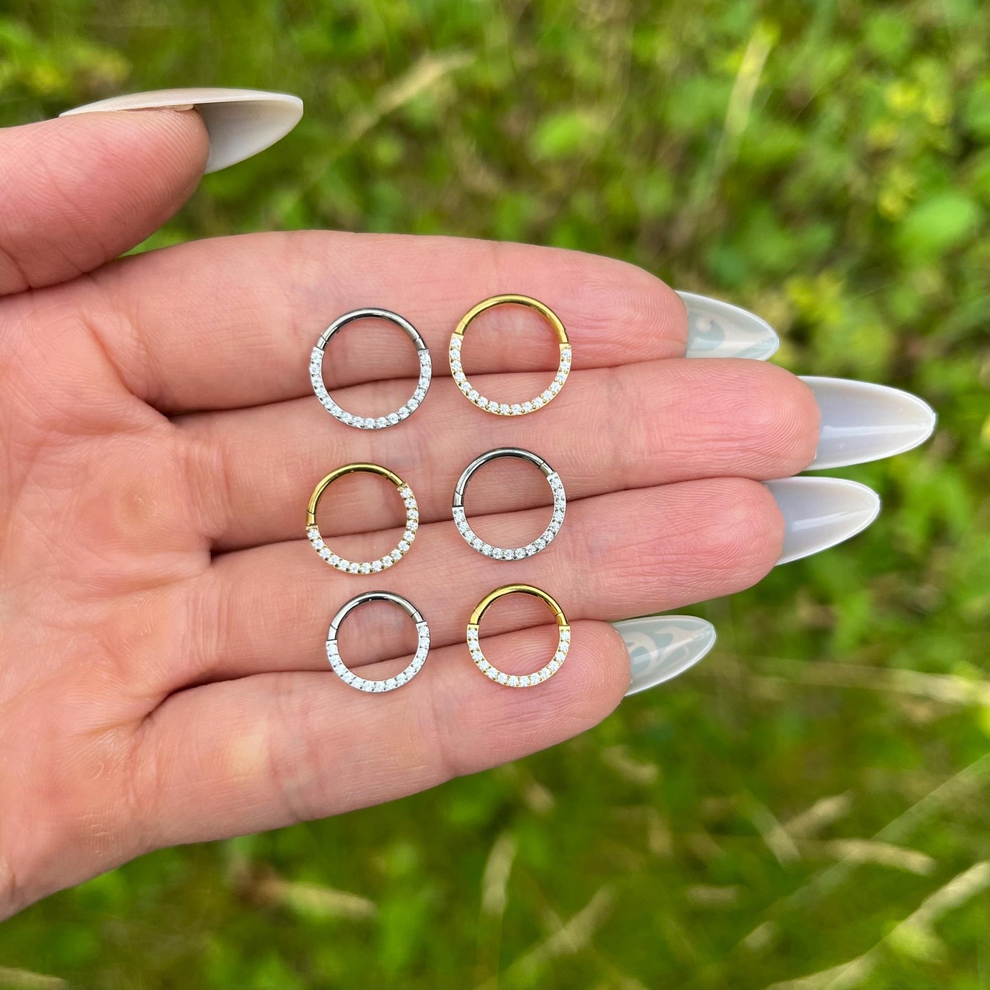 Titanium Ring with Crystal Gems for Septum/Daith: 8mm/9mm/10mm/11mm/12mm