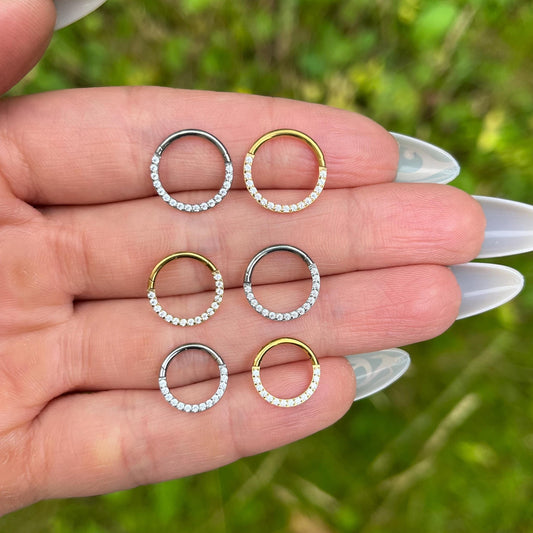 Titanium Ring with Crystal Gems for Septum/Daith: 8mm/9mm/10mm/11mm/12mm