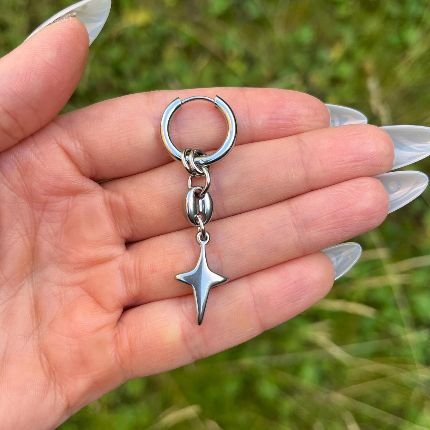 Star Dangle Hoop Earrings: Stainless Steel, Punk Y2K Unisex