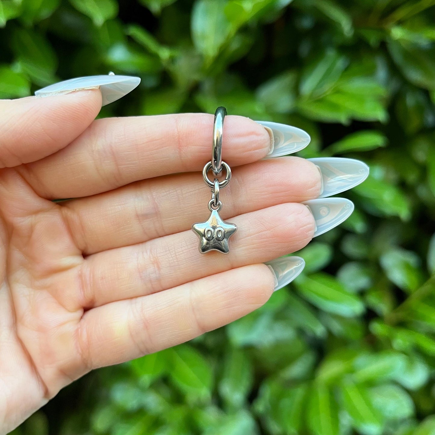 Star Hoop Earrings: Stainless Steel, Hoops with dangle charms