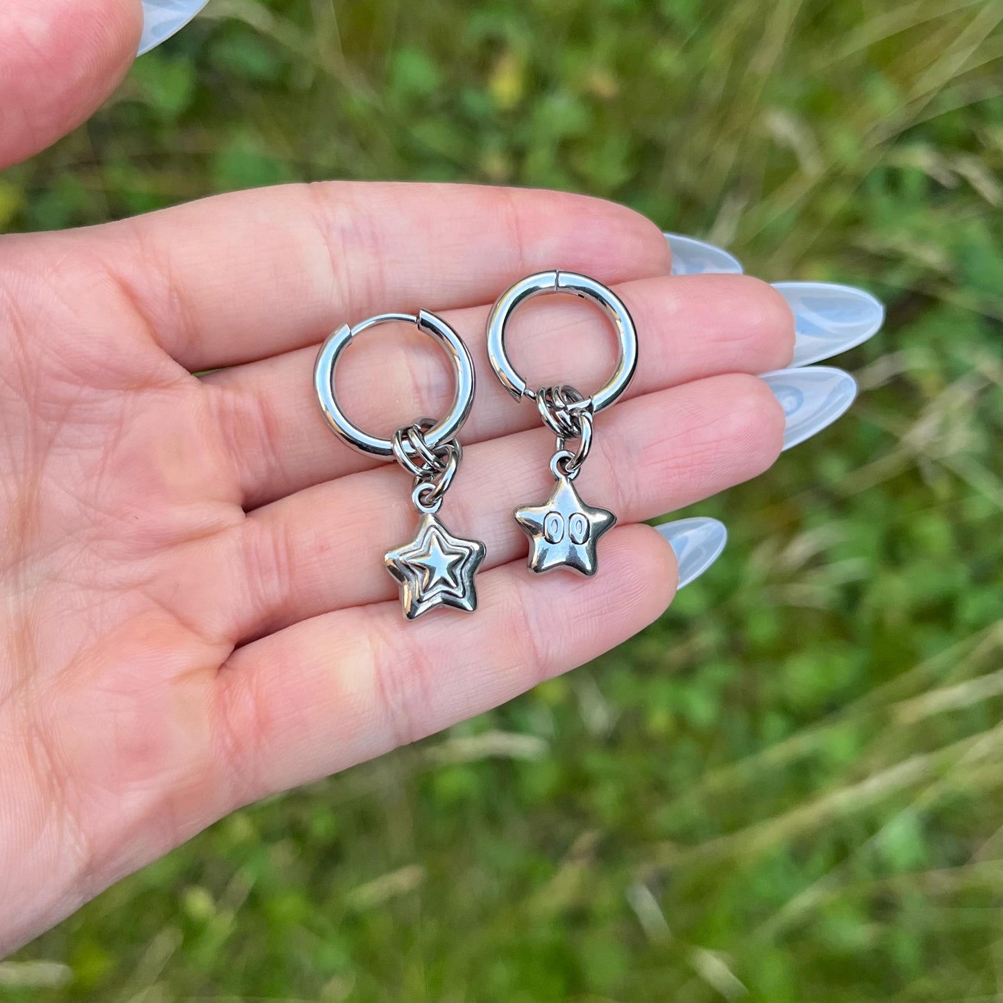 Star Hoop Earrings: Stainless Steel, Hoops with dangle charms