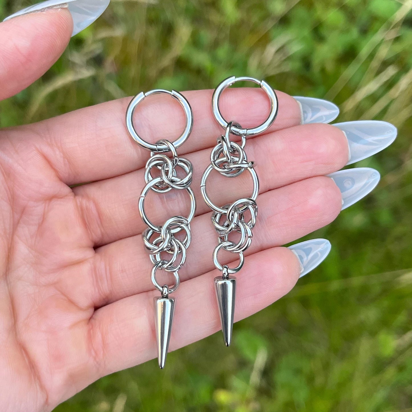 Spike Hoop Earrings: Stainless Steel Gothic Dangle Huggie Hoops