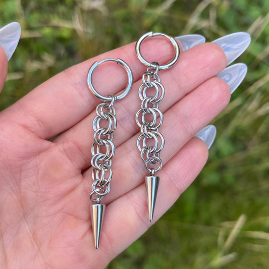 Stainless Steel Spike Hoop Earrings: Gothic Grunge Punk Dangle Jewelry