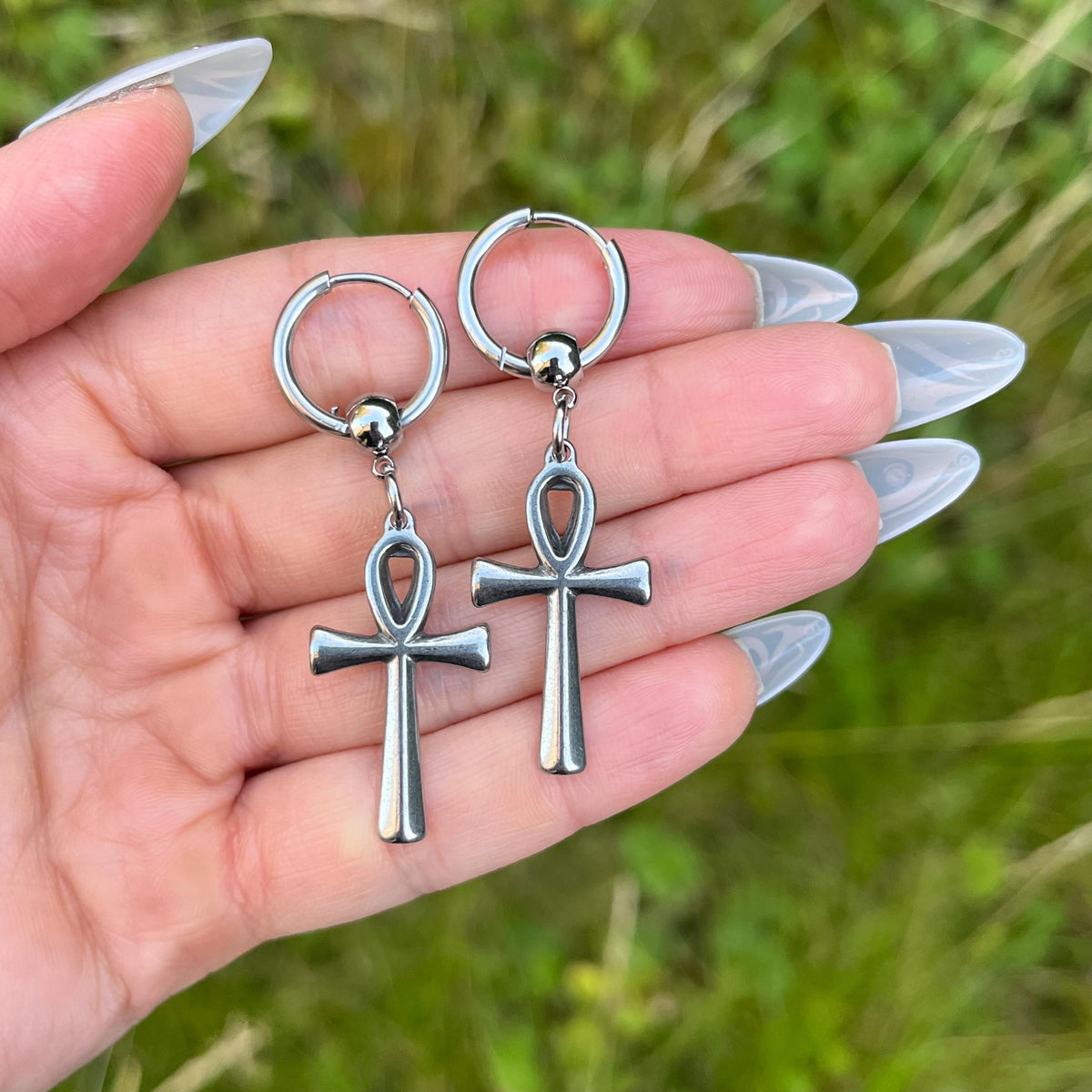 Ankh Stainless Steel Hoop Earrings: Gothic Punk Unisex