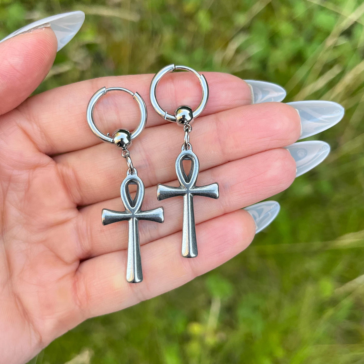 Ankh Stainless Steel Hoop Earrings: Gothic Punk Unisex